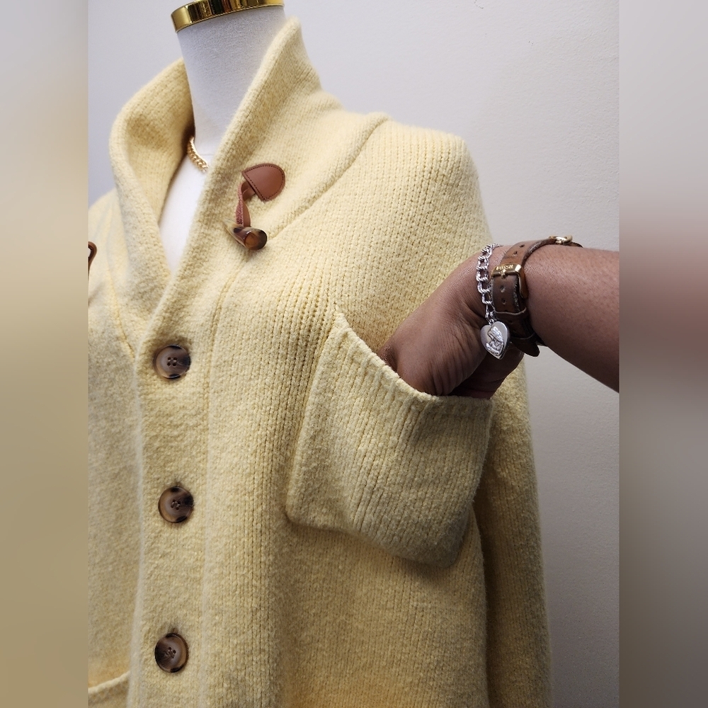 Callahan Shawl Collar Toggle Cardigan Yellow Chunky Knit Sweater Size 1X - Picture 11 of 13